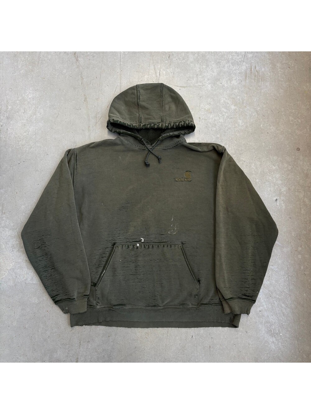 Vintage 2000s Carhartt Mini Logo Embroidered Faded & Distressed Hoodie XXL Green